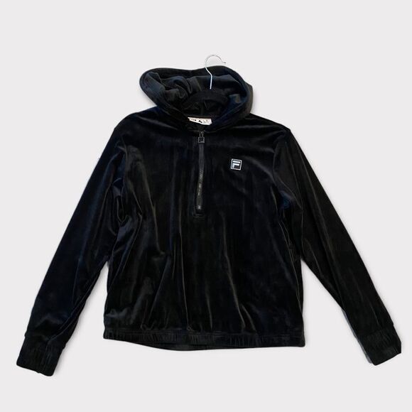 Fila Black Y2K 2000’s Plush Velvety Track Suit Two Piece Zip Up Top Sweater - Picture 5 of 7